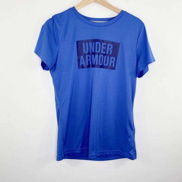 Under Armour Blue Logo Print Short Sleeve Activewear T Shirt Womens Size Medium - Picture 1 of 4
